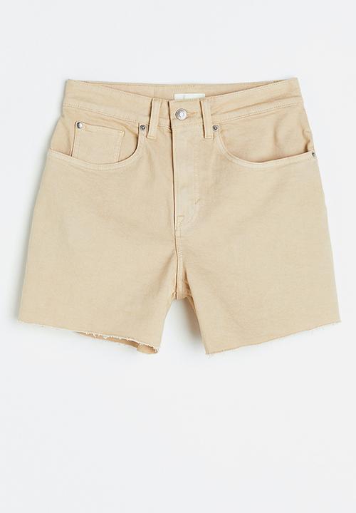 H&M - High waist denim shorts - light beige 