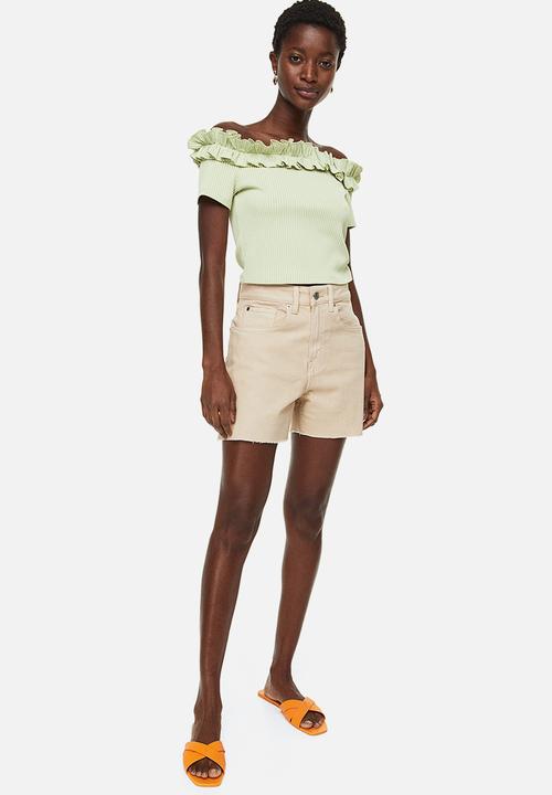 H&M - High waist denim shorts - light beige 