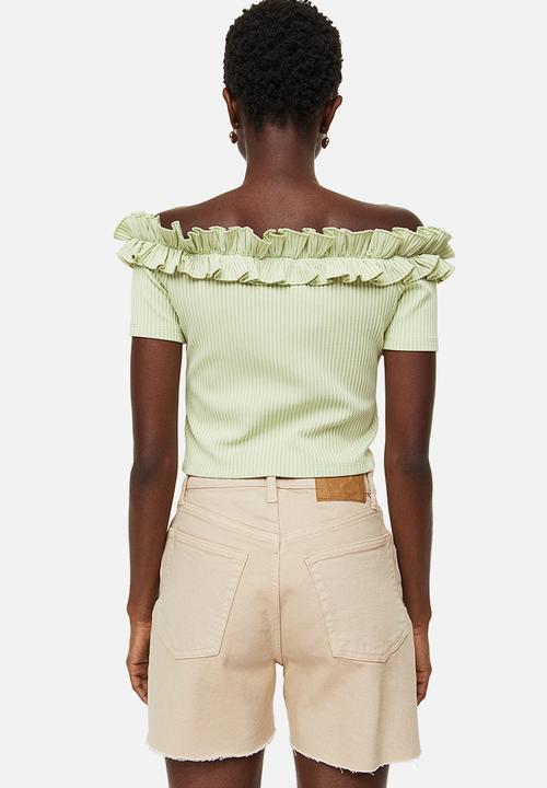 H&M - High waist denim shorts - light beige 