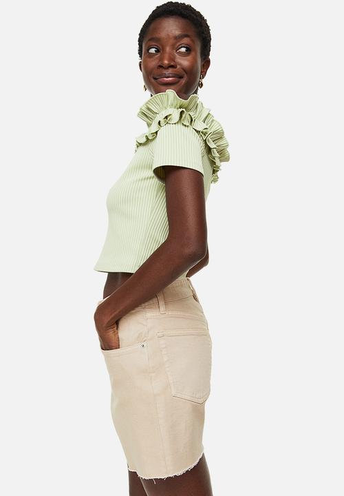 H&M - High waist denim shorts - light beige 