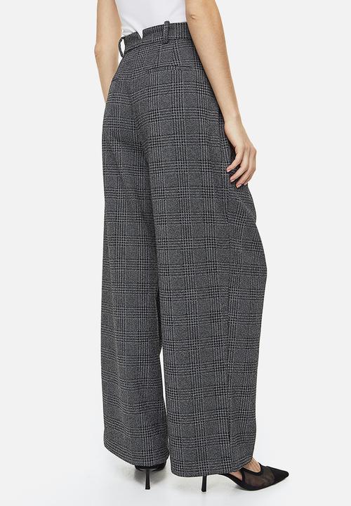 H&M - Wide tailored trousers - dark grey/dogtooth-patterned