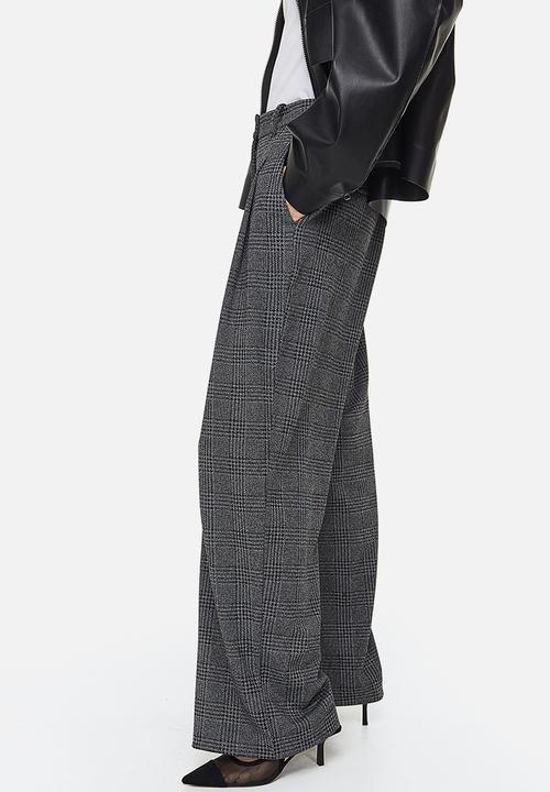 H&M - Wide tailored trousers - dark grey/dogtooth-patterned