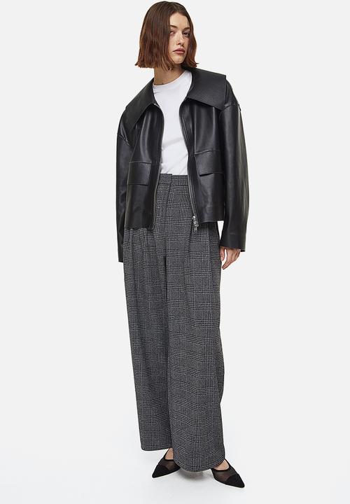 H&M - Wide tailored trousers - dark grey/dogtooth-patterned