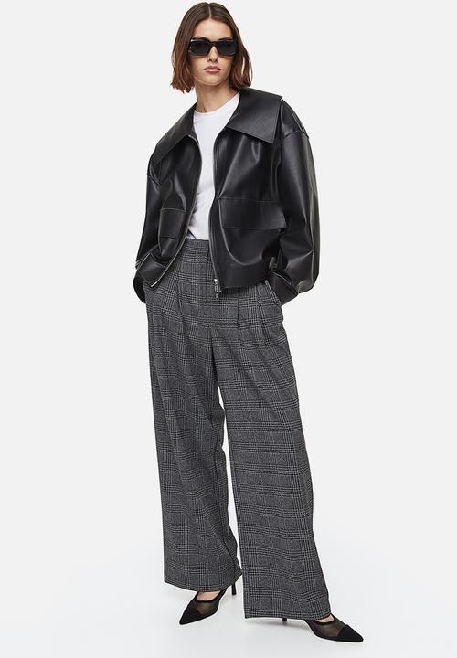H&M - Wide tailored trousers - dark grey/dogtooth-patterned
