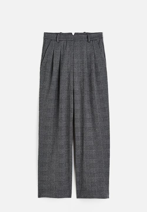 H&M - Wide tailored trousers - dark grey/dogtooth-patterned