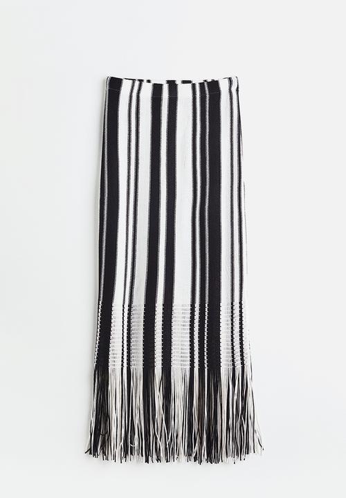 H&M - Fringe-trimmed skirt - white/striped