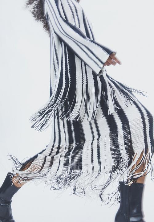 H&M - Fringe-trimmed skirt - white/striped