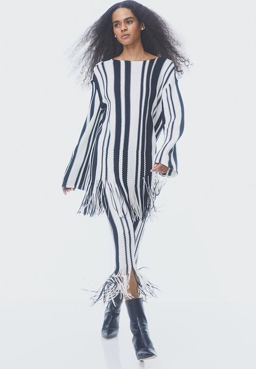 H&M - Fringe-trimmed skirt - white/striped