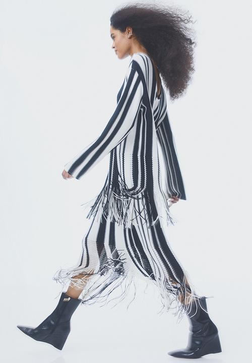 H&M - Fringe-trimmed skirt - white/striped