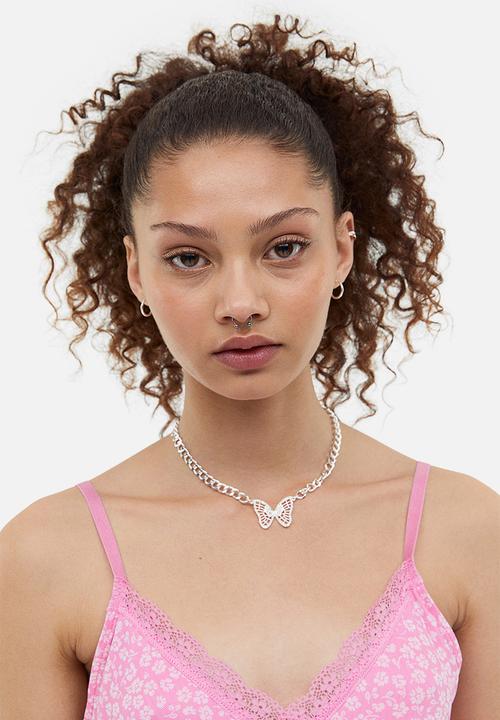 H&M - Lace-trimmed mesh dress - pink/small flowers