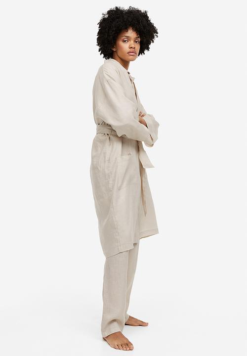 H&M - Washed linen dressing gown - light beige 