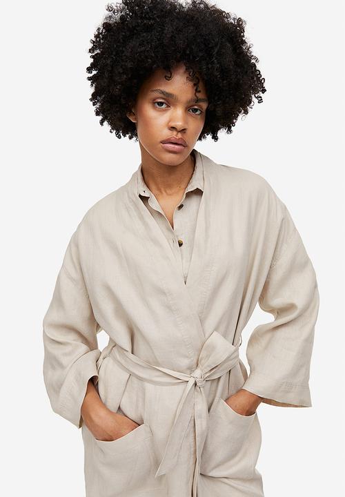H&M - Washed linen dressing gown - light beige 
