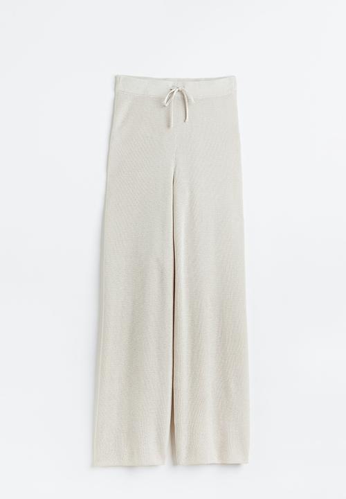H&M - Waffle-knit wide trousers - greige