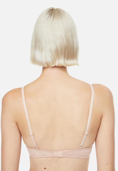 H&M - 2-pack padded cotton bras - black/light beige 