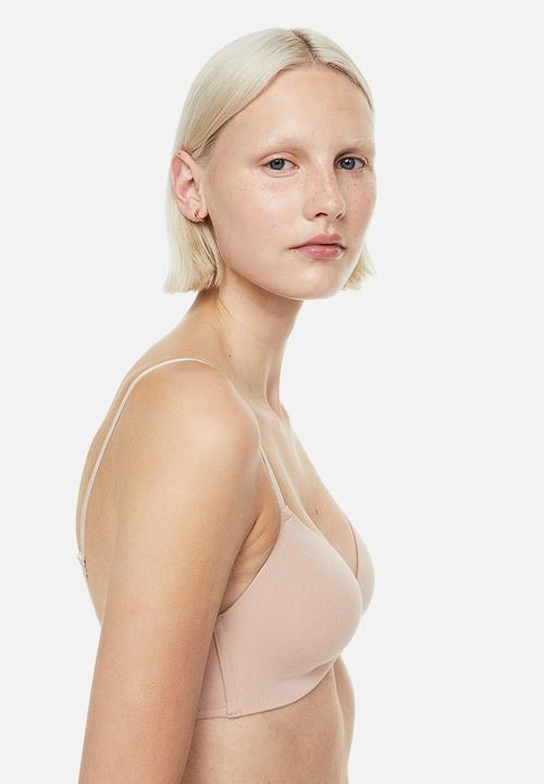 H&M - 2-pack padded cotton bras - black/light beige 