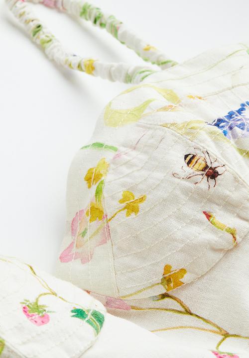 H&M - Linen-blend bow-detail dress - cream/patterned