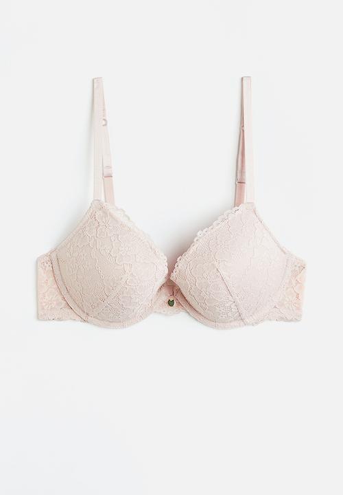 H&M - Lace push-up bra - powder pink 