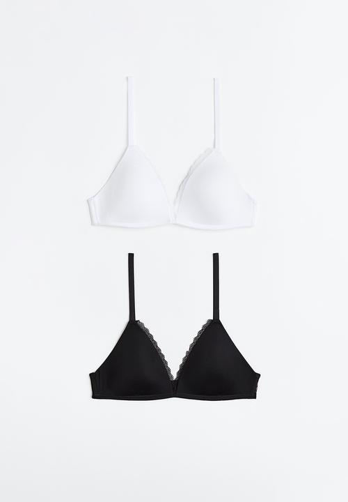 H&M - 2-pack jersey non-wired bras - black / white 