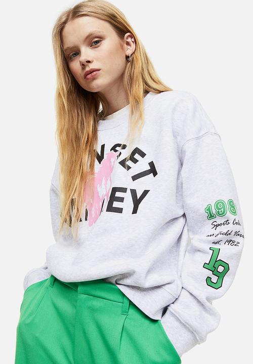 H&M - Motif-detail sweatshirt - light grey marl/sunset valley
