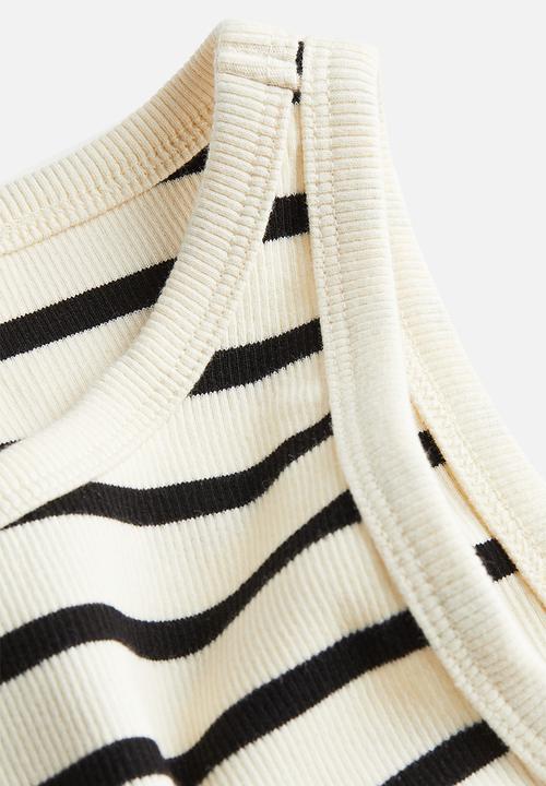 H&M - Cropped vest top - cream/black striped