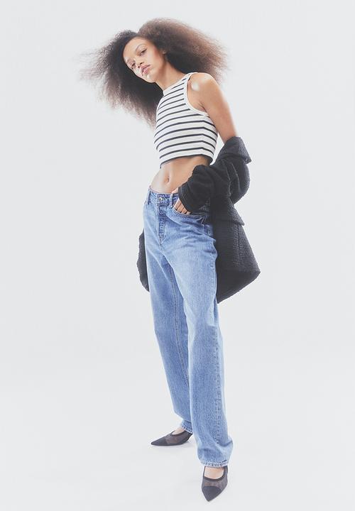 H&M - Cropped vest top - cream/black striped