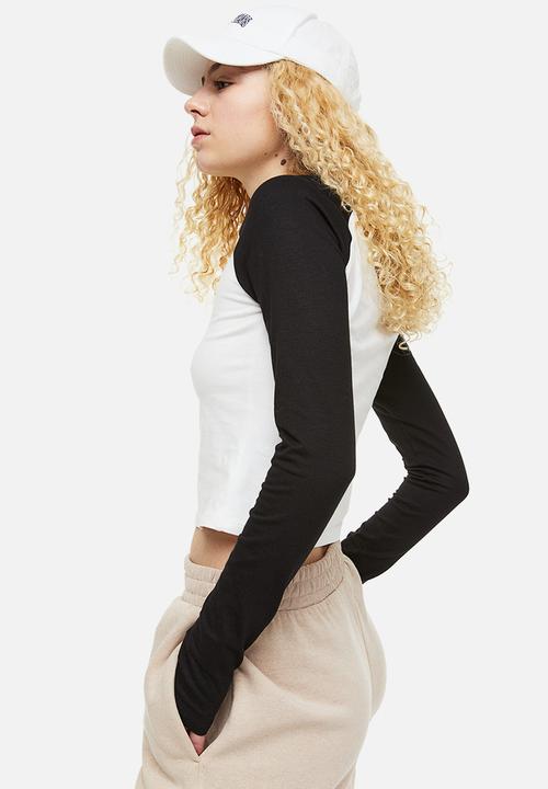H&M - Raglan-sleeved jersey top - black/white