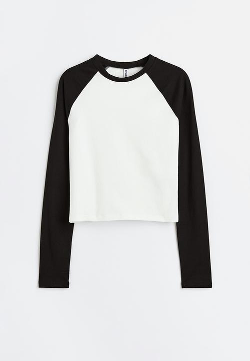 H&M - Raglan-sleeved jersey top - black/white
