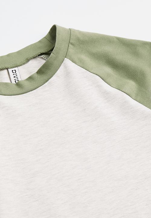 H&M - Raglan-sleeved jersey top - light khaki green/grey marl