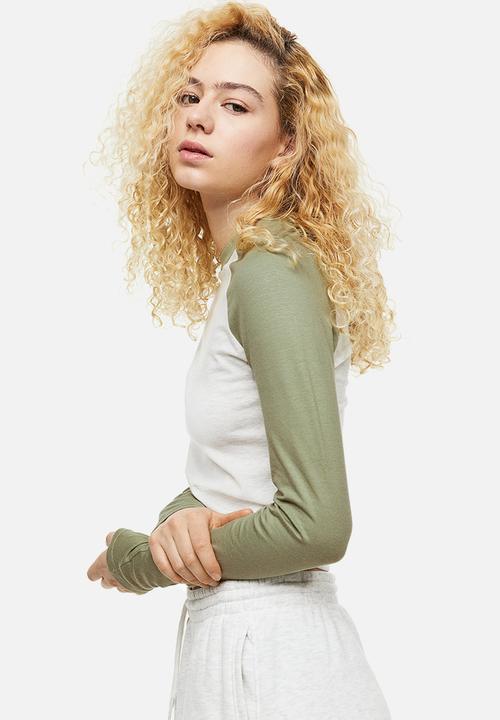 H&M - Raglan-sleeved jersey top - light khaki green/grey marl