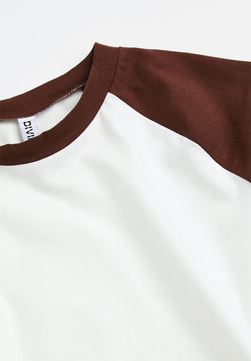 H&M - Raglan-sleeved jersey top - dark brown/white