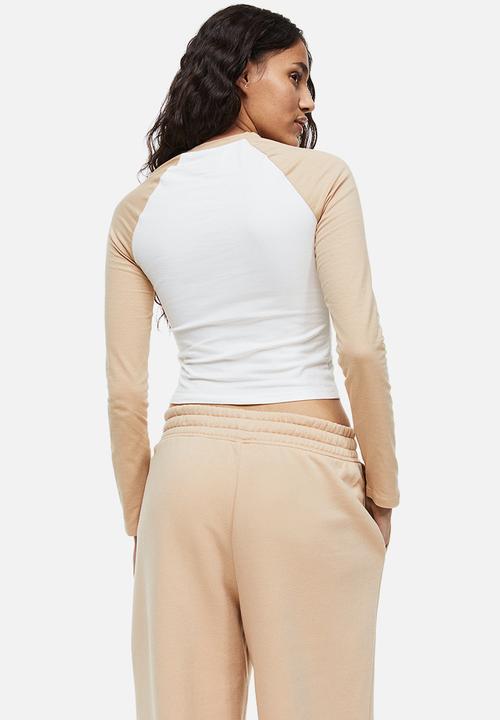 H&M - Raglan-sleeved jersey top - beige/white