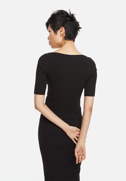 H&M - Ribbed jersey top - black