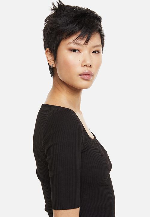 H&M - Ribbed jersey top - black
