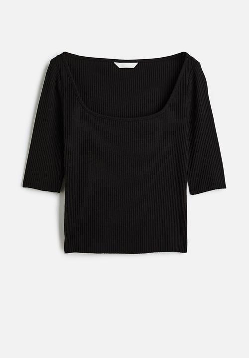 H&M - Ribbed jersey top - black