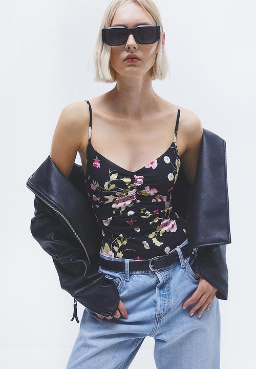 H&M - Gathered thong body - black/floral