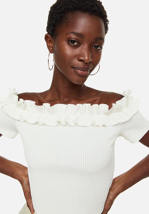 H&M - Frill-trimmed off-the-shoulder top - white