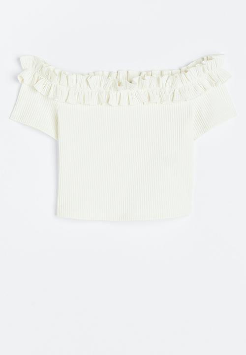 H&M - Frill-trimmed off-the-shoulder top - white