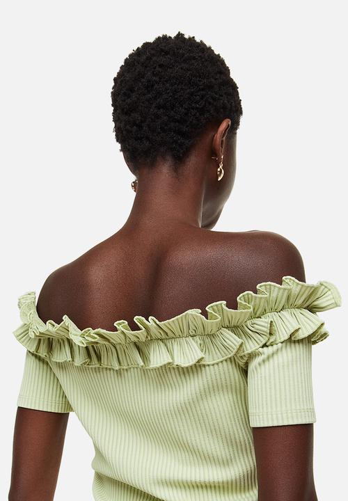H&M - Frill-trimmed off-the-shoulder top - light green