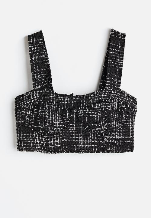 H&M - Fringe-trimmed crop top - black/checked