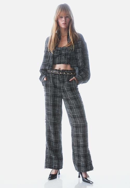 H&M - Fringe-trimmed crop top - black/checked