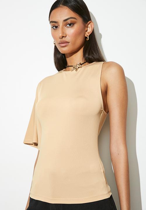 VELVET - Asymmetrical one arm tee - beige