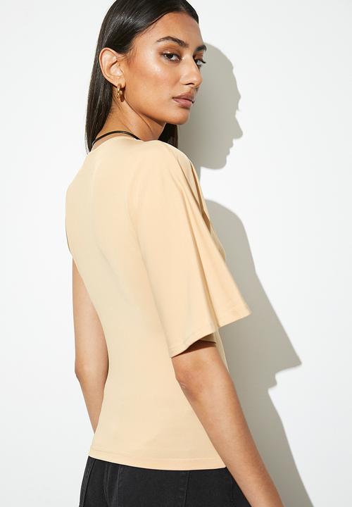 VELVET - Asymmetrical one arm tee - beige