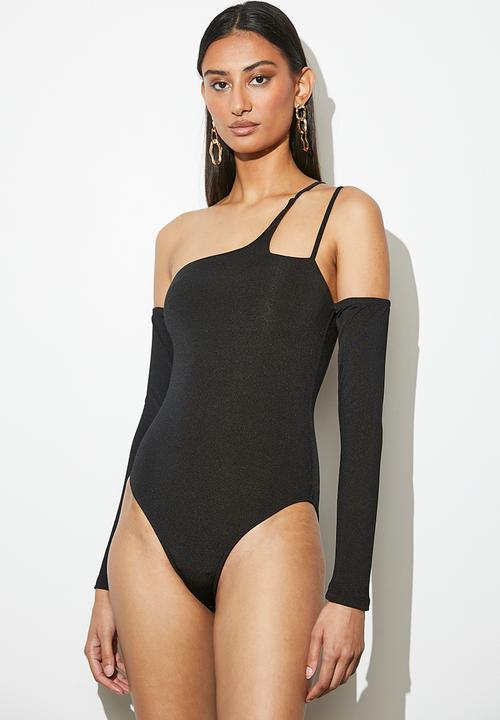 VELVET - Cut out asymmetrical bodysuit - black