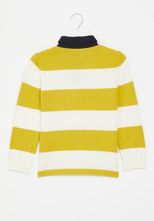 POLO - Boys connor ls knitted stripe golfer - yellow