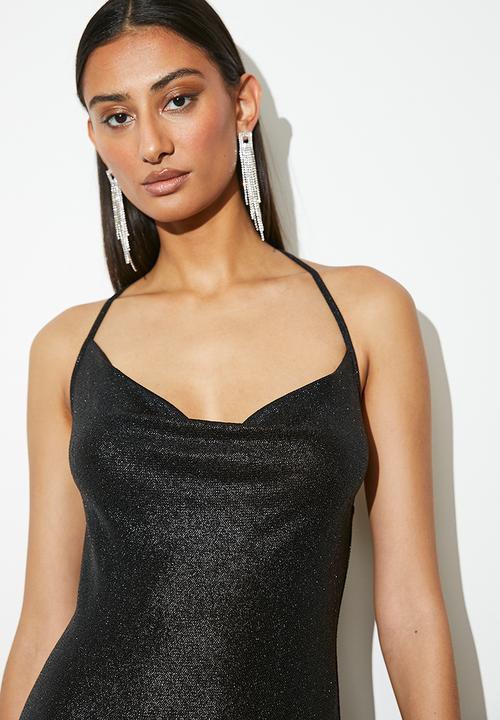 VELVET - Metallic maxi with slit detail - black
