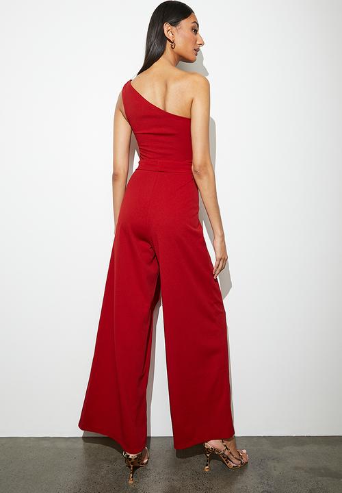 VELVET - Asymmetrical wide leg jumpsuit - red