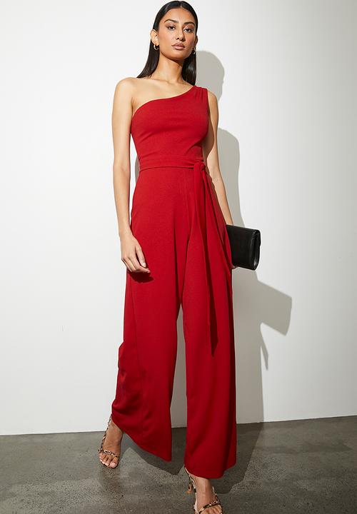 VELVET - Asymmetrical wide leg jumpsuit - red