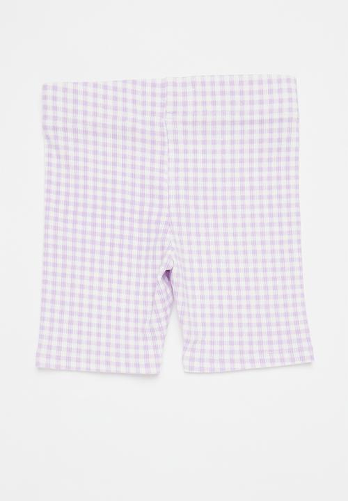 Cotton On - Girls multipack bike shorts 2 pack - pale violet / lilac drop gingham