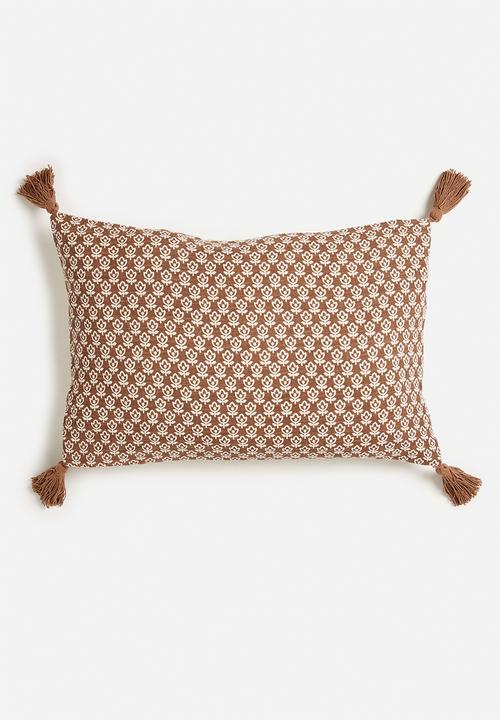 Nymph block print cushion cover- rust