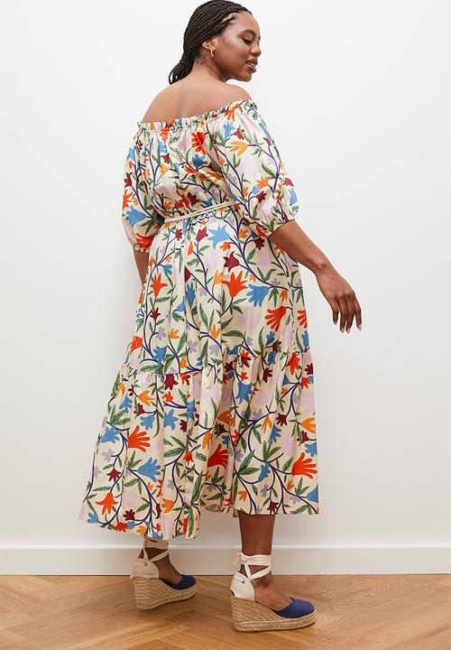 edit - Off shoulder maxi with contrast tie - ecru spring